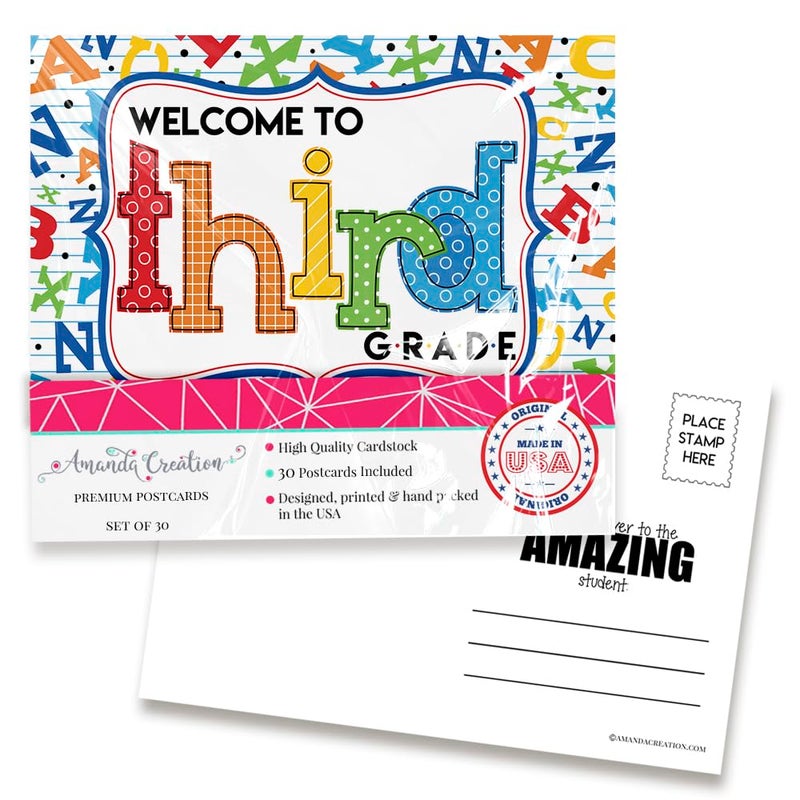Amanda Creation Welcome To 3rd Grade Alphabet Themed Blank Postcards For Teachers To Send To Students, 4"x6" Fill In Notecards by AmandaCreation (30) - Image 1